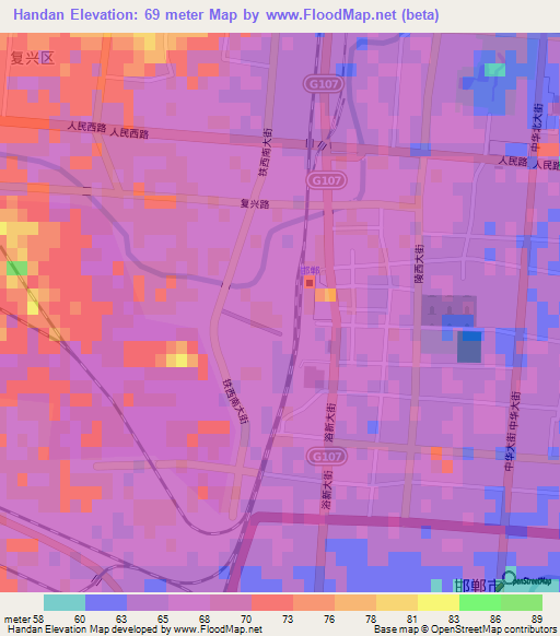 Handan,China Elevation Map