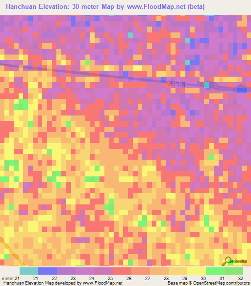 Hanchuan,China Elevation Map