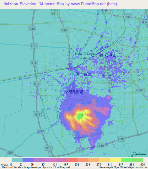 Haizhou,China Elevation Map