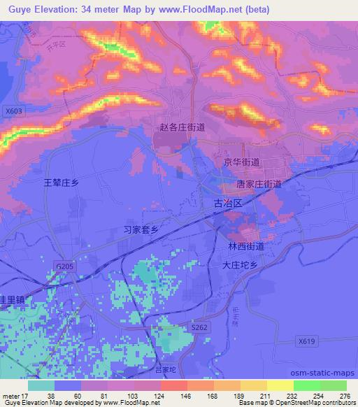 Guye,China Elevation Map