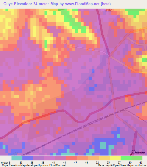 Guye,China Elevation Map