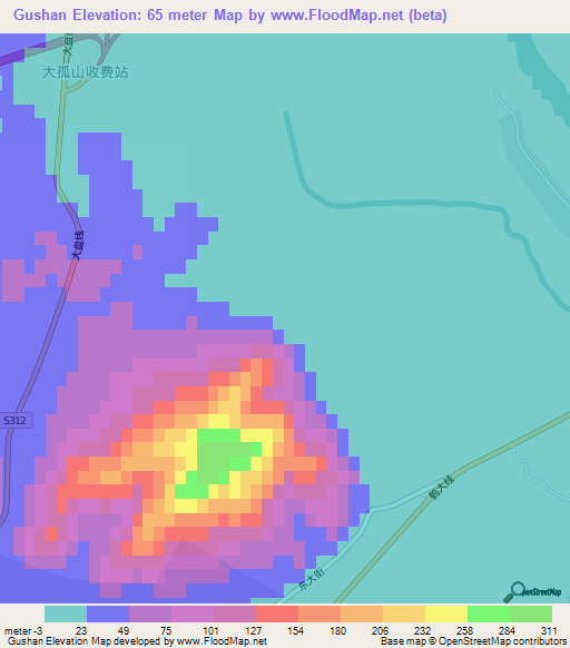 Gushan,China Elevation Map