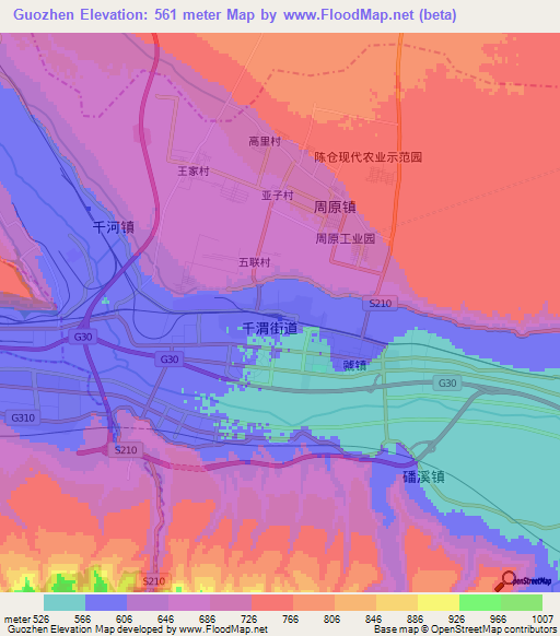 Guozhen,China Elevation Map
