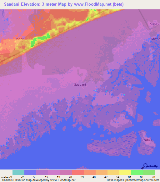 Saadani,Kenya Elevation Map