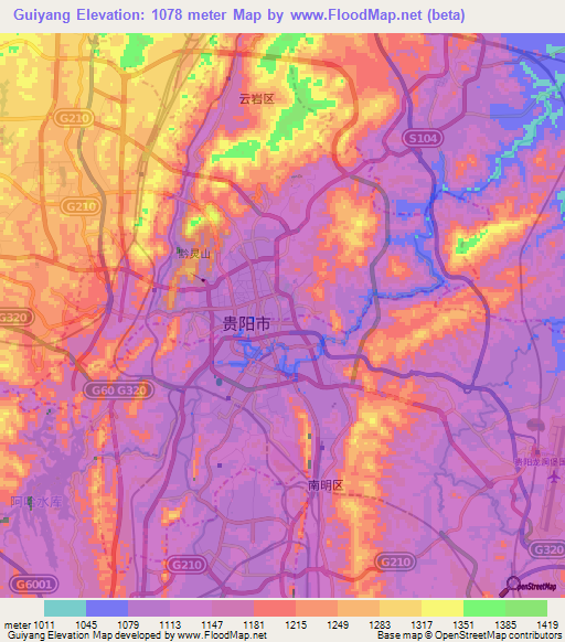 Guiyang,China Elevation Map