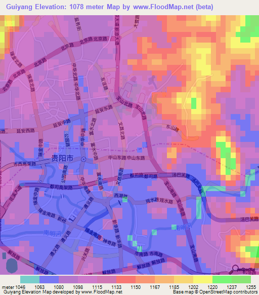 Guiyang,China Elevation Map
