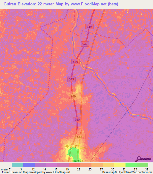 Guiren,China Elevation Map