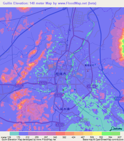 Guilin,China Elevation Map
