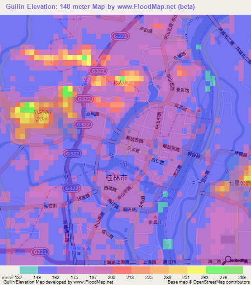 Guilin,China Elevation Map
