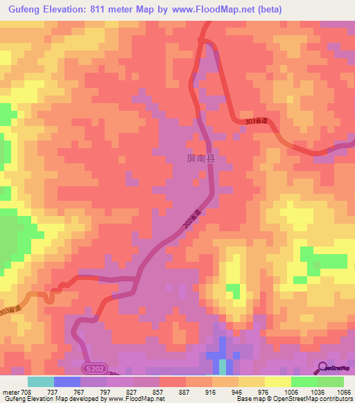 Gufeng,China Elevation Map