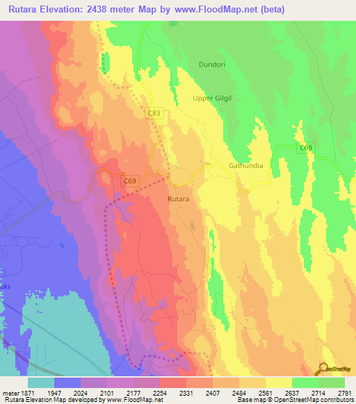 Rutara,Kenya Elevation Map