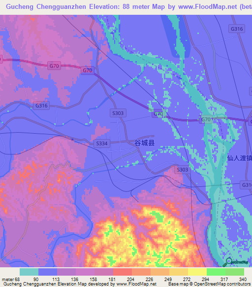 Gucheng Chengguanzhen,China Elevation Map