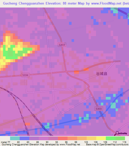 Gucheng Chengguanzhen,China Elevation Map