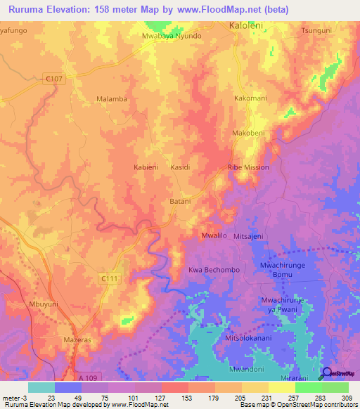 Ruruma,Kenya Elevation Map