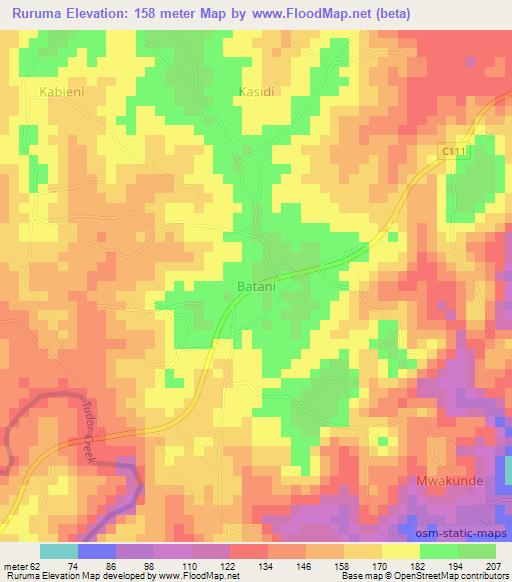 Ruruma,Kenya Elevation Map