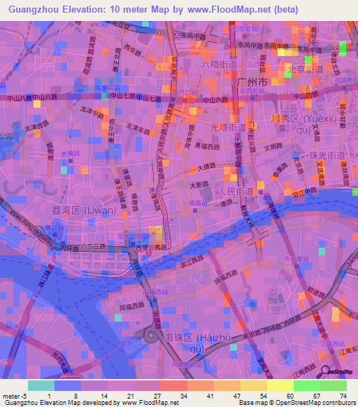 Guangzhou,China Elevation Map