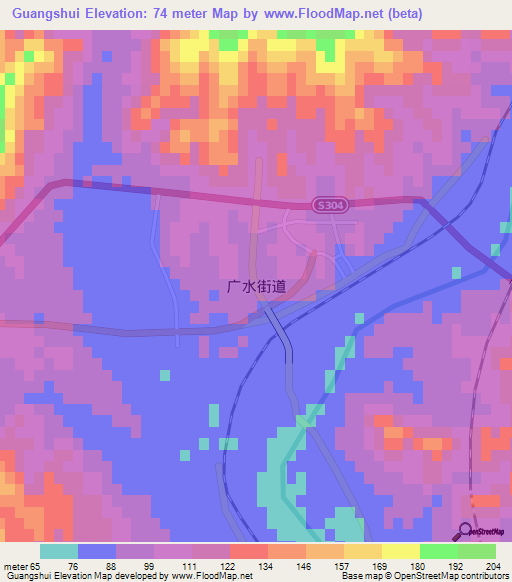 Guangshui,China Elevation Map