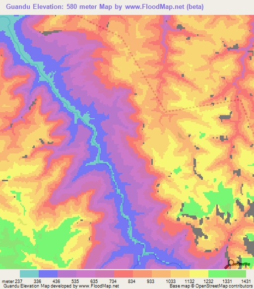 Guandu,China Elevation Map