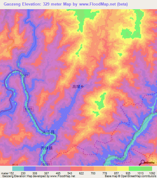 Gaozeng,China Elevation Map