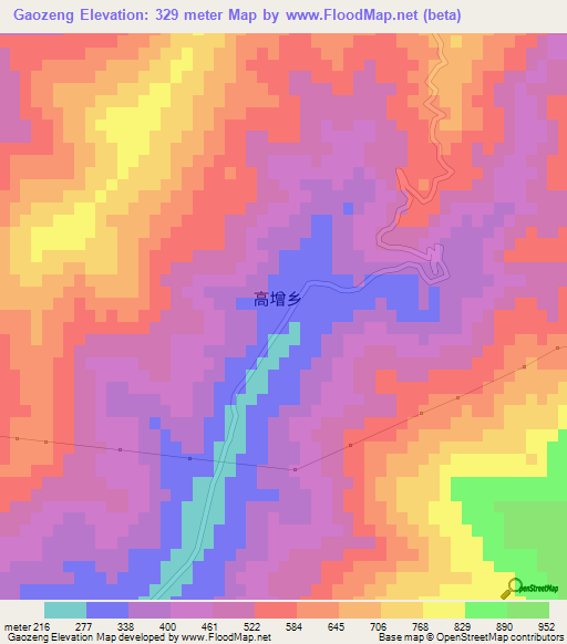Gaozeng,China Elevation Map