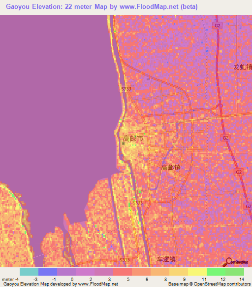 Gaoyou,China Elevation Map