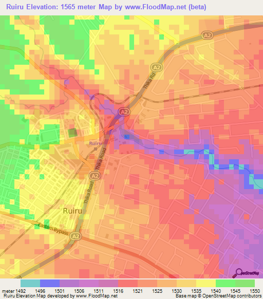Ruiru,Kenya Elevation Map