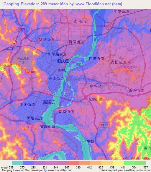 Gaoping,China Elevation Map