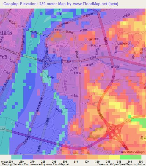 Gaoping,China Elevation Map