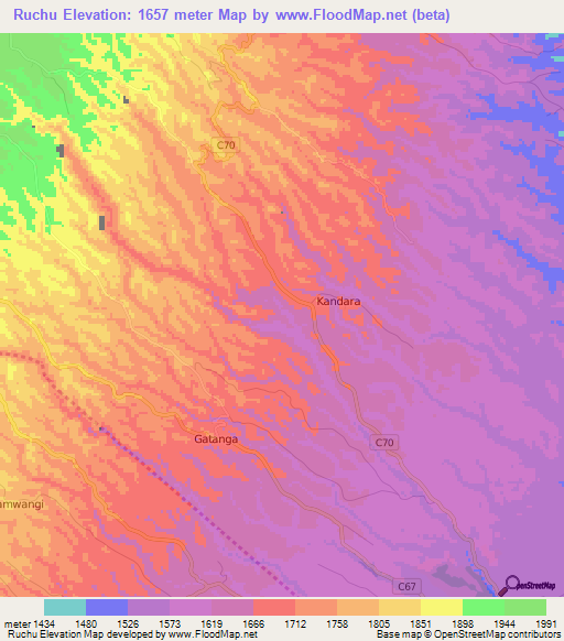 Ruchu,Kenya Elevation Map