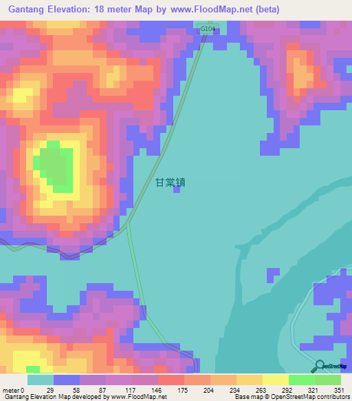 Gantang,China Elevation Map