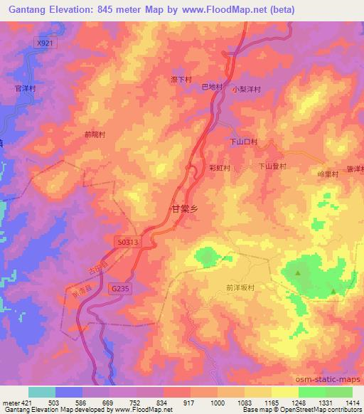 Gantang,China Elevation Map