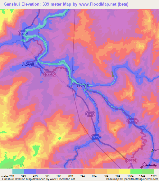 Ganshui,China Elevation Map