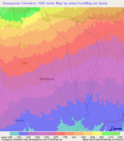 Ruangondu,Kenya Elevation Map