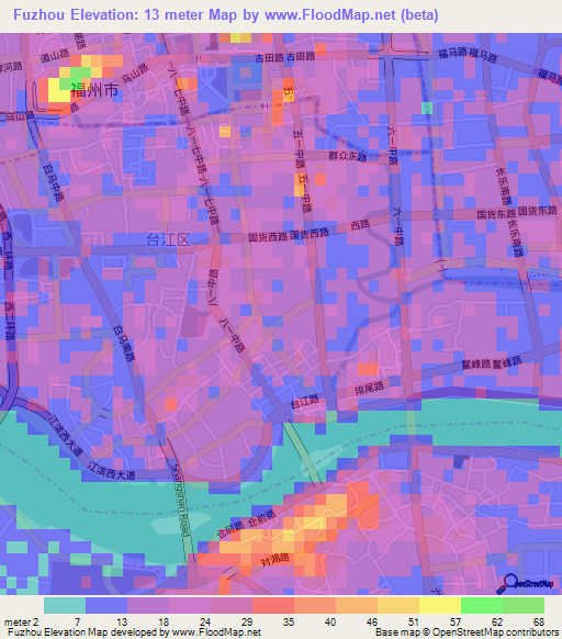 Fuzhou,China Elevation Map