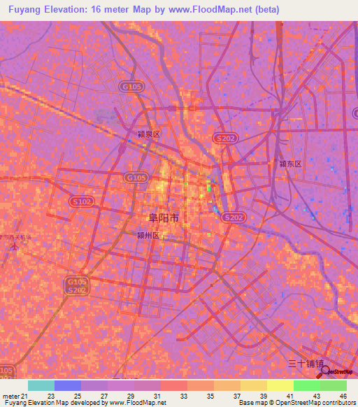 Fuyang,China Elevation Map