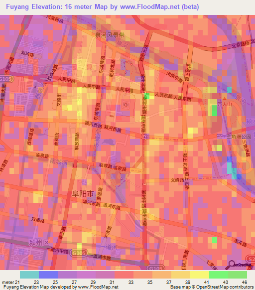 Fuyang,China Elevation Map