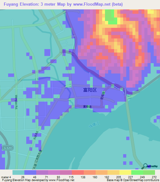 Fuyang,China Elevation Map