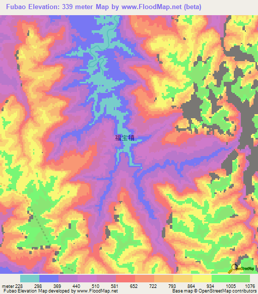 Fubao,China Elevation Map