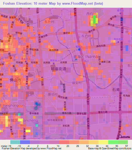 Foshan,China Elevation Map