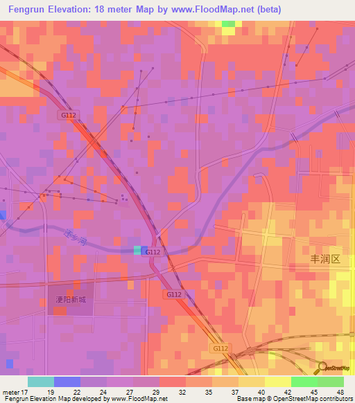 Fengrun,China Elevation Map