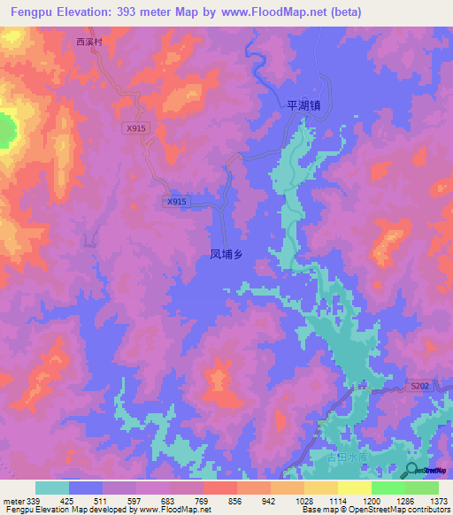 Fengpu,China Elevation Map