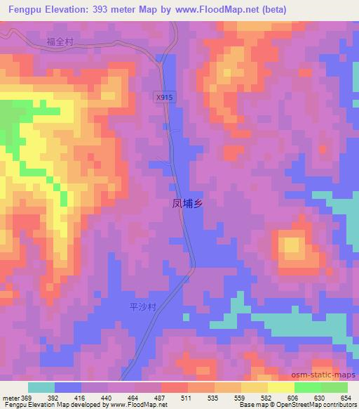 Fengpu,China Elevation Map