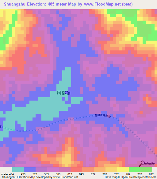 Shuangzhu,China Elevation Map