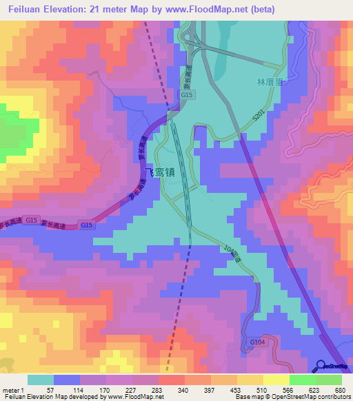 Feiluan,China Elevation Map