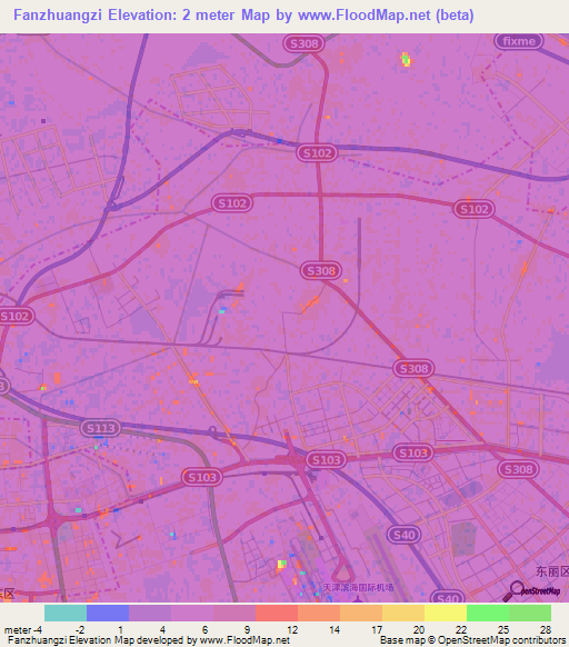Fanzhuangzi,China Elevation Map