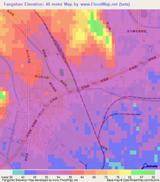 Fangshan,China Elevation Map