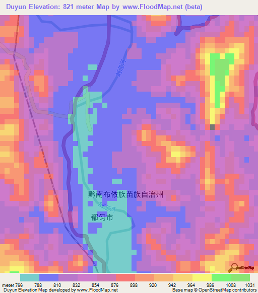 Duyun,China Elevation Map