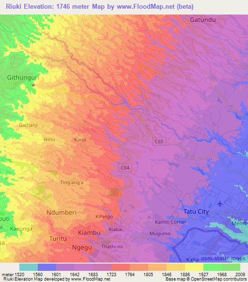 Riuki,Kenya Elevation Map