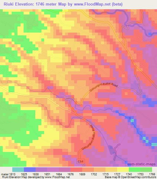 Riuki,Kenya Elevation Map