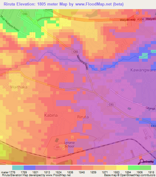 Riruta,Kenya Elevation Map